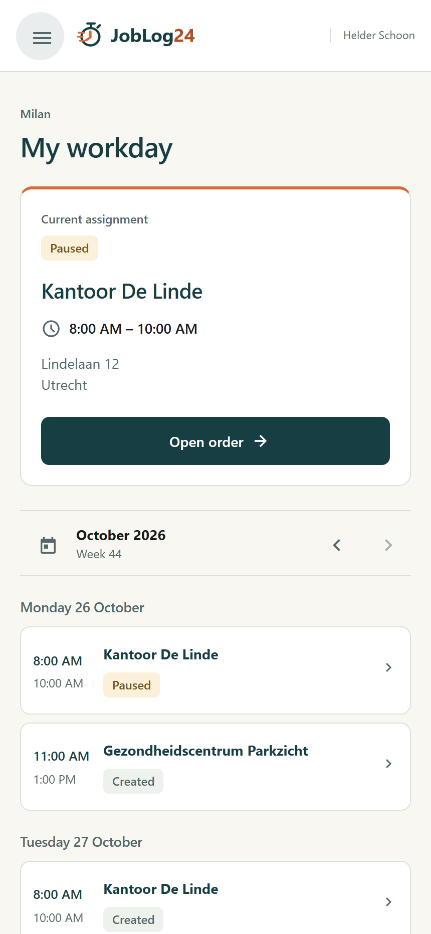 My workday and schedule