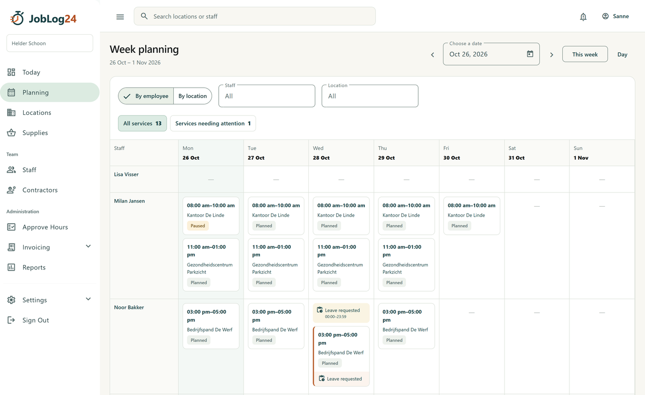 Weekly employee planning