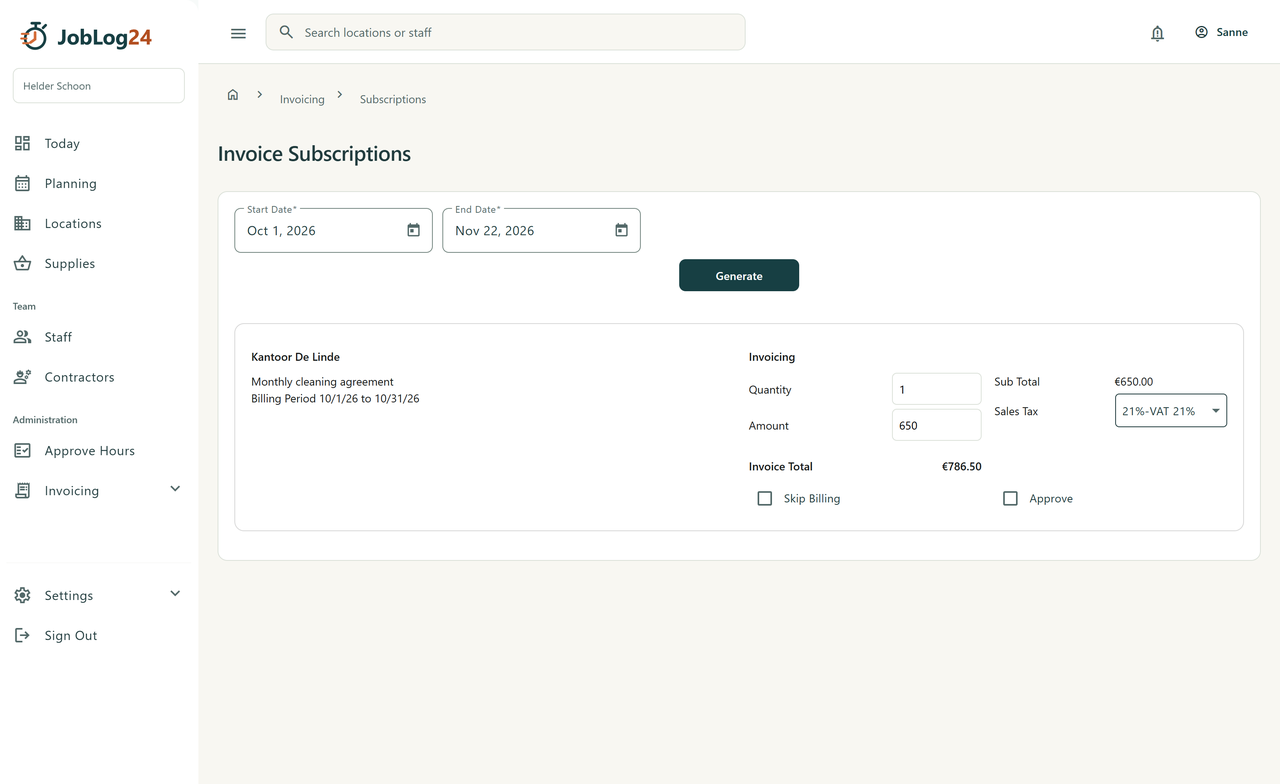 Invoice subscriptions
